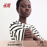 H&M女裝連衣裙秋季純棉圓領(lǐng)短袖簡(jiǎn)約休閑舒適T恤式連身裙1278156 奶油色/條紋 S 160/88