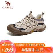 駱駝（CAMEL）踏山男士戶(hù)外登山復古網(wǎng)面休閑低幫徒步鞋 G14S342046 杏色 39