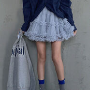 韓國2025年春季新款層層重工百搭半身裙女網(wǎng)紗蓬蓬短裙 霧霾藍 L L