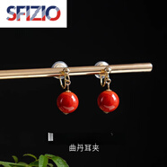 SFIZIO品質(zhì)耳飾紅瑪瑙本命年耳夾新中式紅色耳環(huán)國風(fēng)蚊香盤(pán)玄 10MM天l然火焰紋南紅曲丹耳