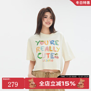 LALABOBO[商場(chǎng)款]純棉寬松短袖t恤女裝25夏新款辣妹露腰短上衣LBEB-WSDT38 米白 S