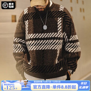 馬登工裝美式復古雪尼爾圣誕毛衣男秋冬撞色加厚保暖打底套頭針織衫 棕間條 【毛衣冬季男/毛線(xiàn)衣/毛衫男】 L 【寬松版型/可拍小一碼】