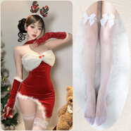 MBVM圣誕老人連衣裙女酒吧派對性感表演裝夜店演出服圣誕節服裝裙子 圣誕連衣裙+白蝴蝶結絲襪 均碼 （80-120斤）