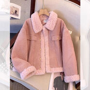俞兆林（YUZHAOLIN）羊羔毛絨外套女2025年秋冬季新款加絨加厚麂皮絨夾克小香風(fēng)外套 粉色 S 建議85-100斤左右