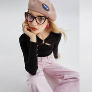 米萊達（MEETLADY）黑色長(cháng)袖鏤空針織衫慵懶風(fēng)女2022秋新款設計感小眾內搭上衣 黑色 S