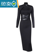 溥畔迪麗熱巴同款服裝迪麗熱巴束腰開(kāi)叉連衣裙2025秋季明星歐美修身欲 黑色 XS