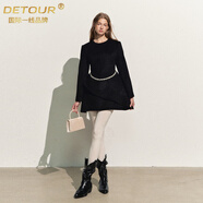 DETOUR國際一線(xiàn)品牌浪漫逃亡后一支舞優(yōu)雅千金風(fēng)毛呢連衣裙甜美水鉆圓領(lǐng) 黑色 S