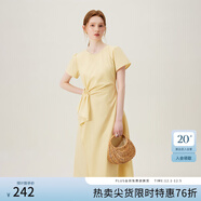 范思藍恩夏季圓領(lǐng)抽繩褶皺設計感連衣裙女2024夏裝新款白色高腰A字裙女 黃色 M