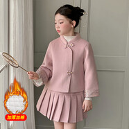 G.duck品牌童裝女童套裝公主裙新款兒童女孩套裝秋冬兩件套裙子春秋 631粉色年貨中國風(fēng)小香風(fēng)套裝 夾棉上衣+裙子 加厚 150 建議58-65斤