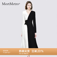 MeetMetro瑪依爾2025秋新款撞色收腰連衣裙女氣質(zhì)顯瘦飄逸雪紡裙 拼色【現貨閃電發(fā)】 M