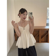 0001吊帶背心外穿韓版大碼胖mm韓版外穿褶皺雙層荷葉邊下擺吊帶背心女 白色 L 100-120斤