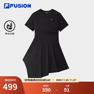 FILA FUSION斐樂(lè )潮牌女子針織連衣裙2025夏季新款時(shí)尚不規則T恤裙 正黑色-BK M 165/84A/M