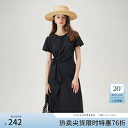 范思藍恩夏季圓領(lǐng)抽繩褶皺設計感連衣裙女2024夏裝新款白色高腰A字裙女 黑色 L