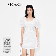 MO&Co.度假風(fēng)捏褶收腰泡泡袖V領(lǐng)連衣裙氣質(zhì)小眾高端裙子女摩安珂 本白色-第2批 M 165
