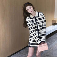 自語(yǔ)（ZIYU）簡(jiǎn)敘巨好看刺繡條紋娃娃領(lǐng)針織套裝裙女秋季新款小個(gè)子短裙兩件套 簡(jiǎn)敘 miu系套裝 針織開(kāi)衫+短裙 L  建議110--125斤