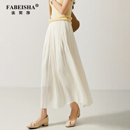 法貝莎品牌波光粼粼仙氣美牛奶珠光雙縐流光裙松緊腰A字半身裙女 暖云白 S