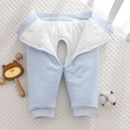 小三月嬰兒棉褲冬初生寶寶夾棉厚褲子冬季0-6月新生兒加厚加絨高腰護肚 A117-K藍條絨 平腰開(kāi)襠 80 cm 建議16-20斤