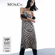 MO&Co.吊帶裙復古搖滾滿(mǎn)底星星絲光絨捏褶開(kāi)叉解構連衣裙摩安珂 星星印花 L 170