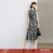 顏域設計感時(shí)尚連衣裙女2024新款秋季裙子氣質(zhì)連身裙中長(cháng)款背心裙 黑白花 2XL