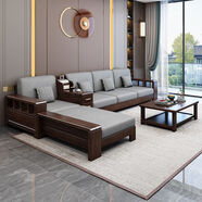 HRLOE紫金檀木實(shí)木沙發(fā)客廳組合新中式小戶(hù)型家用冬夏兩用儲物家具 五人位+貴妃榻+茶水柜+茶幾+電視柜 【尊享】科技布乳膠坐墊