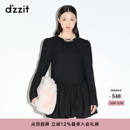 DZZIT地素明星同款春休閑圓領(lǐng)長(cháng)袖連衣裙女3E1O6061A 黑色 M