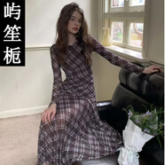 嶼笙梔新款歐美慵懶風(fēng)收腰長(cháng)袖連衣裙春秋季優(yōu)雅女裝 圖片色 M