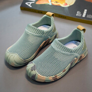 LI NING李寧童鞋男童網(wǎng)鞋夏季兒童運動(dòng)鞋男孩網(wǎng)面透氣一腳蹬椰子鞋軟底鞋 綠色 26 _標準運動(dòng)碼
