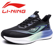 LI NING李寧跑步鞋男2025秋冬新款皮面防滑防水舒適輕便休閑運動(dòng)男鞋 黑藍D2018 44