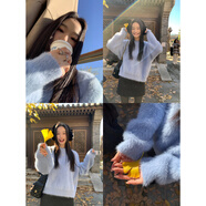 pusumede柔光漫溢 仿貂毛軟糯毛衣女慵懶寬松套頭針織衫毛毛上衣 白色預售 S