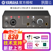 雅馬哈（YAMAHA）聲卡 UR12 UR22 MK3錄音配音有聲書(shū)播音混音設備話(huà)筒聲卡套裝 UR12 MK3黑色 官方標配