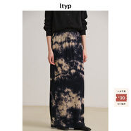 旅途原品【明星同款】ltyp墨上花開(kāi)真絲手工拔染半裙時(shí)尚優(yōu)雅八分/拖地裙 長(cháng)款-藍杏色-潑墨扎染 L