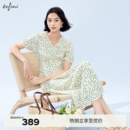 伊芙麗（eifini）伊芙麗V領(lǐng)泡泡袖波點(diǎn)顯瘦法式碎花連衣裙2024夏裝新款氣質(zhì)仙女裙 米色 S 155/80A