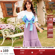 兩三事絲絨半身裙春季女黑色百褶裙裙子復古半裙長(cháng)裙 開(kāi)心自轉體 淺紫色- 薄款 S