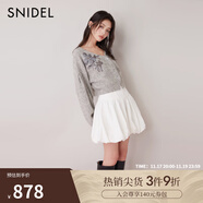 SNIDEL秋冬V領(lǐng)釘珠刺繡燈籠袖針織開(kāi)衫SWNT245305 灰色 均碼 （F）