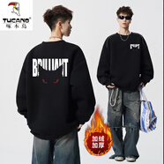 啄木鳥(niǎo)（TUCANO）重磅美式圓領(lǐng)衛衣男秋季設計感惡魔字母印花長(cháng)袖t恤嘻哈男裝上衣 10921-WY66JR黑色加絨 M 約90-110斤可穿