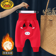 G.duck寶寶褲子秋冬加絨保暖大pp加厚男女小童嬰幼兒冬季高腰護肚哈倫褲 紅色高腰牛牛雙層加絨 合適3-15 80 cm適合70-80cm年齡1-2歲