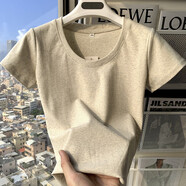 基 T基礎款正肩棉質(zhì)長(cháng)袖/短袖T恤女夏季修身顯瘦緊身打底衫氣質(zhì)上衣秋 8827灰 S