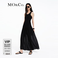MO&Co.連衣裙夏拼接式背心吊帶斜裁打攬收腰長(cháng)裙黑色含天絲摩安珂 黑色 S 160