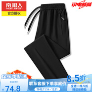 南極人2024春秋季新款中國紅直筒休閑褲男女束腳運動(dòng)松緊腰彈力衛長(cháng)褲子 黑色平口 L