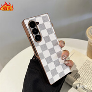 三星（SAMSUNG）【品質(zhì)原裝】適用三星fold6手機殼新款w24薄感星花紋路zfold5保護 手機殼_皮套【電鍍】格子紋_白色 三星Galaxy_Z_Fold_6