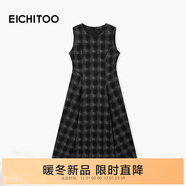 愛(ài)居兔（EICHITOO）復古格子連衣裙2025年冬季新款時(shí)髦針織收腰長(cháng)裙ETHCJ4Q001A 深灰格紋01 S
