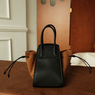 EZRO撞色磨砂真皮拼色蝙蝠包小眾設計翅膀包洋氣百搭女包 棕色拼黑色現貨