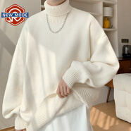 NEW OR MODE日系慵懶風(fēng)毛衣男秋冬cityboy高領(lǐng)麻花針織衫潮牌寬松情侶套頭衫 M2403白色加絨 XL