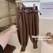 兒童秋冬新款寶寶時(shí)髦加絨褲子男女童韓版洋氣一體絨加厚毛呢靴褲 深咖色加絨款（無(wú)腰帶）身高+10下單 140