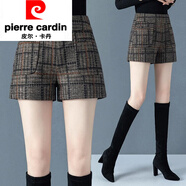 皮爾卡丹（pierre cardin）2025新款毛呢格子短褲女秋冬季高腰顯瘦百搭外穿休閑冬款呢子靴褲 格子色 M 90/100斤