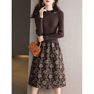 AEMAPE針織連衣裙女冬秋打底裙子2025新款秋裝時(shí)尚裙子女裝假兩件毛衣裙 咖啡色 M