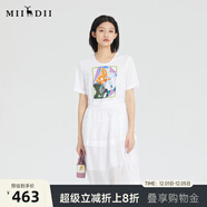 謎底夏新款甜美中長(cháng)裙拼接收腰圓領(lǐng)短袖高腰連衣裙235ML6011 亮白 L