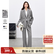 尚都比拉抗皺職業(yè)西裝套裝女春秋正裝小西服外套闊腿褲兩件套 霜灰 M 