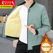 啄木鳥(niǎo)外套男秋冬季潮流寬松休閑男士夾克加絨加厚棒球棉服秋冬男裝衣服 四?？鄱咕G色 2XL 建議125-145斤