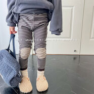 韓國童裝兒童韓版加絨條紋打底褲秋冬款男女童補丁款彈力緊身褲 模特108穿110碼 90 90建議身高90內